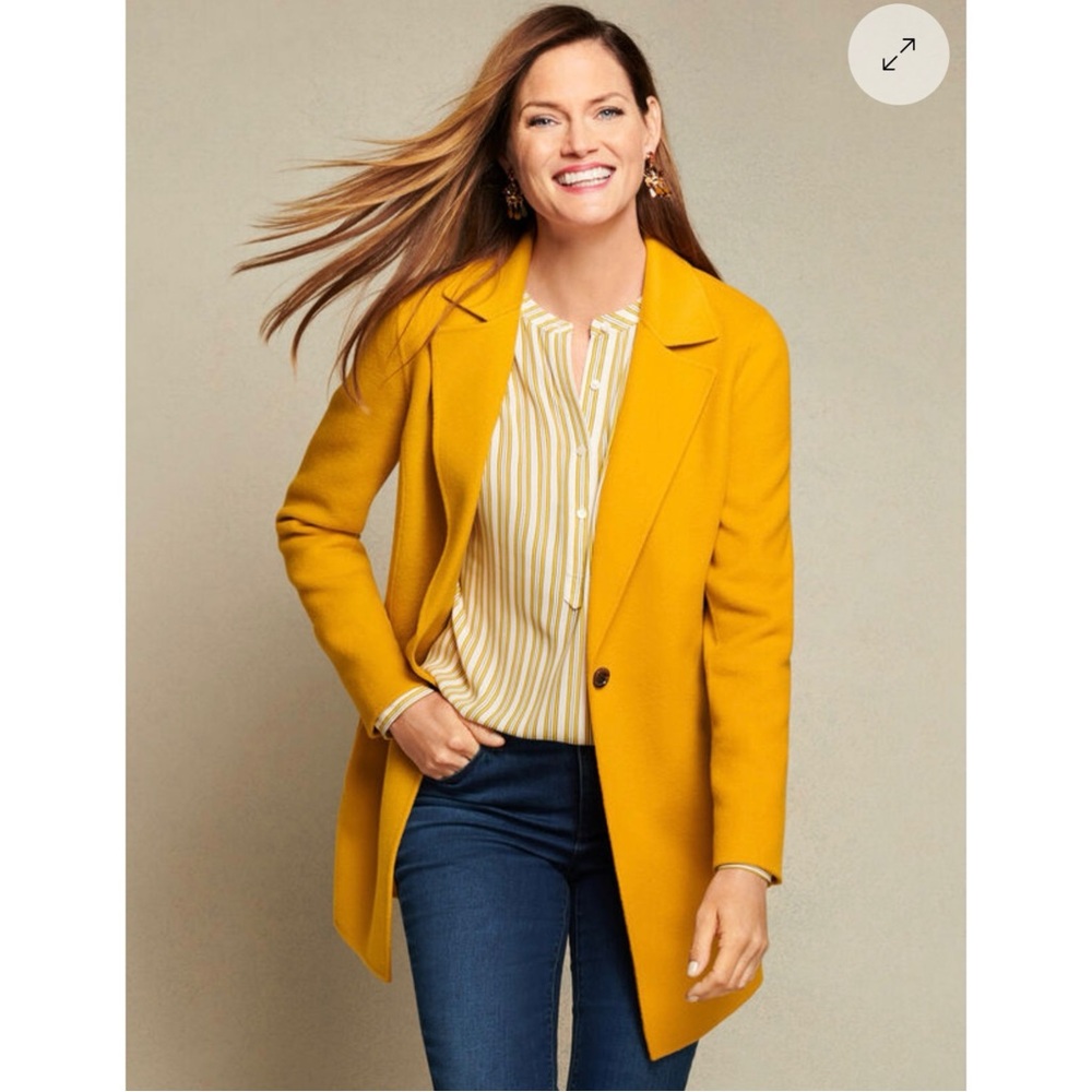 Womens Mustard Single-Button Boiled Wool Coat Blazer